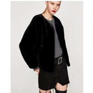 Zara Trafaluc Outerwear Black Faux Fur Coat Jacket Women's Size XS